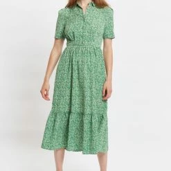 Louche Louche Colleen Micro Flower Print Short Sleeve Tiered Midi Dress-green