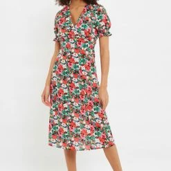 Louche Corina Flower Splash Print Midi Tea Dress