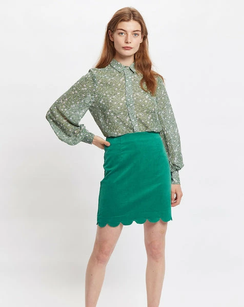 Louche Alicja Baby Cord Scalloped Hem Mini Skirt In Green 4 Louche Alicja Baby Cord Scalloped Hem Mini Skirt In Green