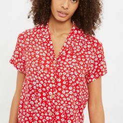 Louche Louche Marika Flower Sketch Print Short Sleeve Shirt Red