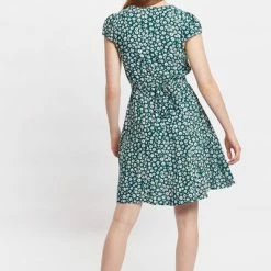 Louche Cathleen Flower Sketch Print Mini Tea Dress Green