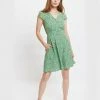 Louche Cathleen Micro Flower Print Mini Tea Dress In Green