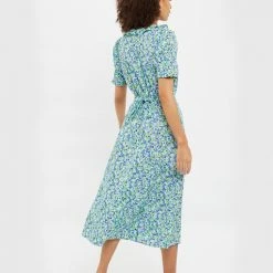 Louche Halcyon Flower Bed Print Short Sleeve Midi Dress In Green