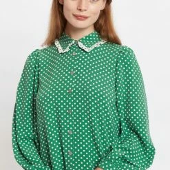 Louche Louche Ettie Polka Dot Print Long Sleeve Blouse -green