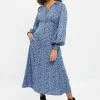 Louche Jussi Spring Floral Print Long Sleeve Midi Dress Colour-blue