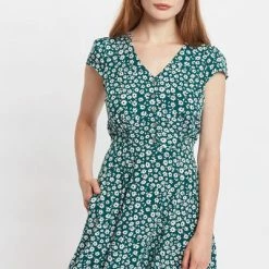 Louche Louche Cathleen Flower Sketch Print Mini Tea Dress-green
