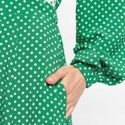 Louche Sorrel Polka Dot Print Long Sleeve Midi Dress In Green