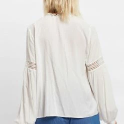 Louche Nikki V Neck Long Sleeve Blouse With Lace Trim