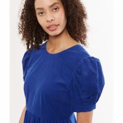 Louche Stasia Blue Baby Cord Statement Sleeve Midi Dress