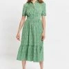 Louche Louche Colleen Micro Flower Print Short Sleeve Tiered Midi Dress-green