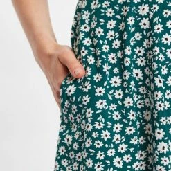 Louche Cathleen Flower Sketch Print Mini Tea Dress Green