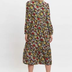 Louche Clio Woodland Walk Print V Neck Long Sleeve Tiered Midi Dress