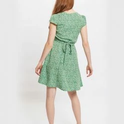 Louche Cathleen Micro Flower Print Mini Tea Dress In Green
