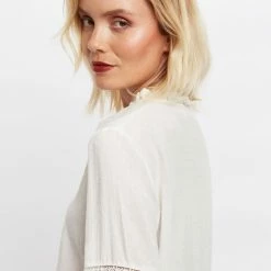 Louche Nikki V Neck Long Sleeve Blouse With Lace Trim