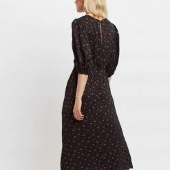 Louche Leonie Cherry Pie Print Square Neck Midi Dress-Black