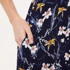 Louche Josee Swallow Print Elastic Waist Midi Tea Dress