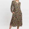 Louche Clio Woodland Walk Print V Neck Long Sleeve Tiered Midi Dress