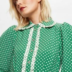 Louche Nancy Polka Dot Print Long Sleeve Mini Dress In Green
