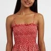 Louche Lyse Shrubbery Ditsy Red Floral Print Smocked Top Camisol