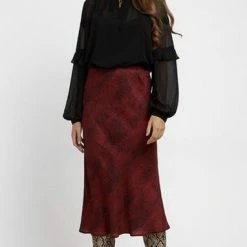 Louche Red Tehani Fleck Midi Skirt
