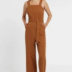 Louche Dawson Cropped Jumpsuit Tan Brown Cotton