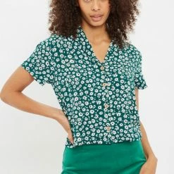 Louche Louche Marika Flower Sketch Print Short Sleeve Shirt Green
