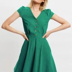 Louche Louche Cathleen Babycord Mini Tea Dress-green