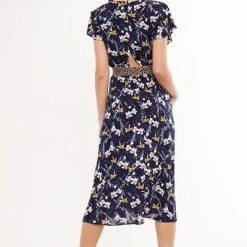 Louche Josee Swallow Print Elastic Waist Midi Tea Dress