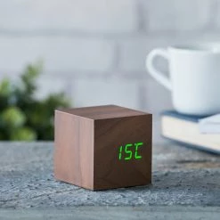 Gingko Walnut Green LED Cube Click Clock
