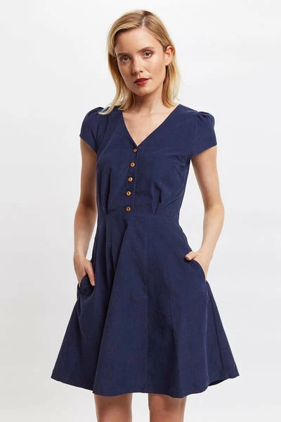 Louche Louche Cathleen Babycord Mini Tea Dress-navy 1 Louche Louche Cathleen Babycord Mini Tea Dress-navy