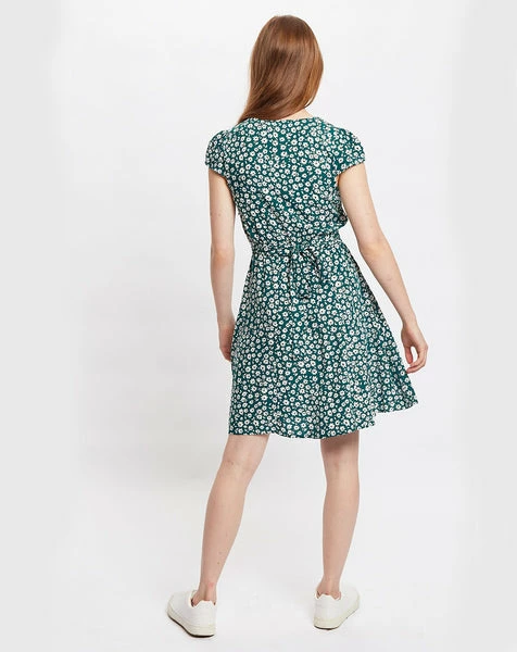 Louche Cathleen Flower Sketch Print Mini Tea Dress In Green 2 Louche Cathleen Flower Sketch Print Mini Tea Dress In Green