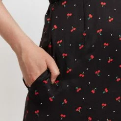 Louche Leonie Cherry Pie Print Square Neck Midi Dress-Black