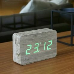 Gingko Brick Ash Click Clock - Green Led
