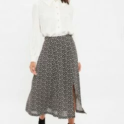 Louche Louche Kiyo Flower Spot Print Midi Skirt Black