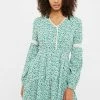 Louche Louche Noomi Mint Flower Print V Neck Long Sleeve Mini Dress-mint