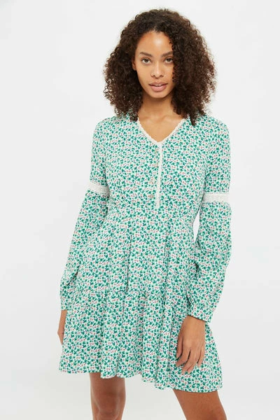 Louche Louche Noomi Mint Flower Print V Neck Long Sleeve Mini Dress-mint 1 Louche Louche Noomi Mint Flower Print V Neck Long Sleeve Mini Dress-mint