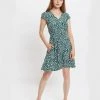 Louche Cathleen Flower Sketch Print Mini Tea Dress In Green