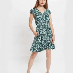 Louche Cathleen Flower Sketch Print Mini Tea Dress In Green