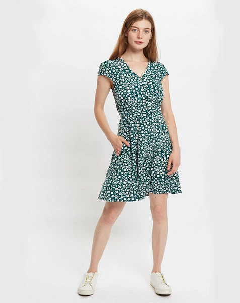 Louche Cathleen Flower Sketch Print Mini Tea Dress In Green 1 Louche Cathleen Flower Sketch Print Mini Tea Dress In Green