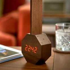 Gingko Walnut Octagon Plus Clock Desk Light