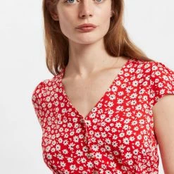 Louche Cathleen Flower Sketch Print Mini Tea Dress In Red