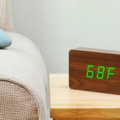 Gingko Walnut Green LED Brick Click Clock