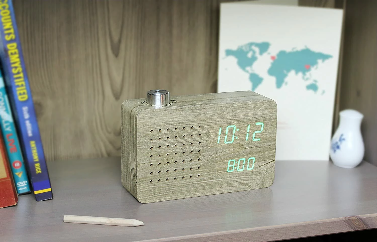 Gingko Radio Click Clock Ash/Green LED 5 Gingko Radio Click Clock Ash/Green LED