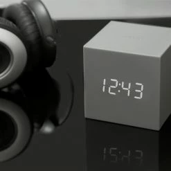 Gingko Grey Gravity Cube Click Clock
