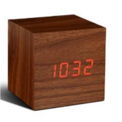 Gingko Walnut Cube with Red LED Click Clock