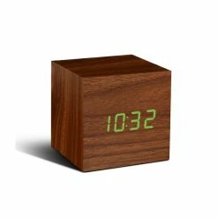 Gingko Walnut Green LED Cube Click Clock