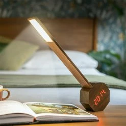Gingko Walnut Octagon Plus Clock Desk Light