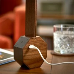 Gingko Walnut Octagon Plus Clock Desk Light