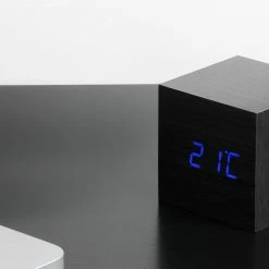 Gingko Black Blue LED Cube Click Clock 8 Gingko Black Blue LED Cube Click Clock