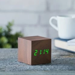Gingko Walnut Green LED Cube Click Clock